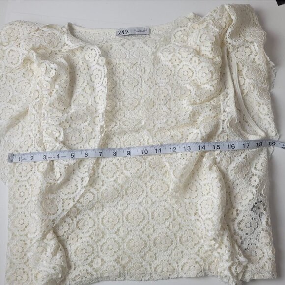 zara Ruffle Lace Top Ivory L - Picture 8 of 10